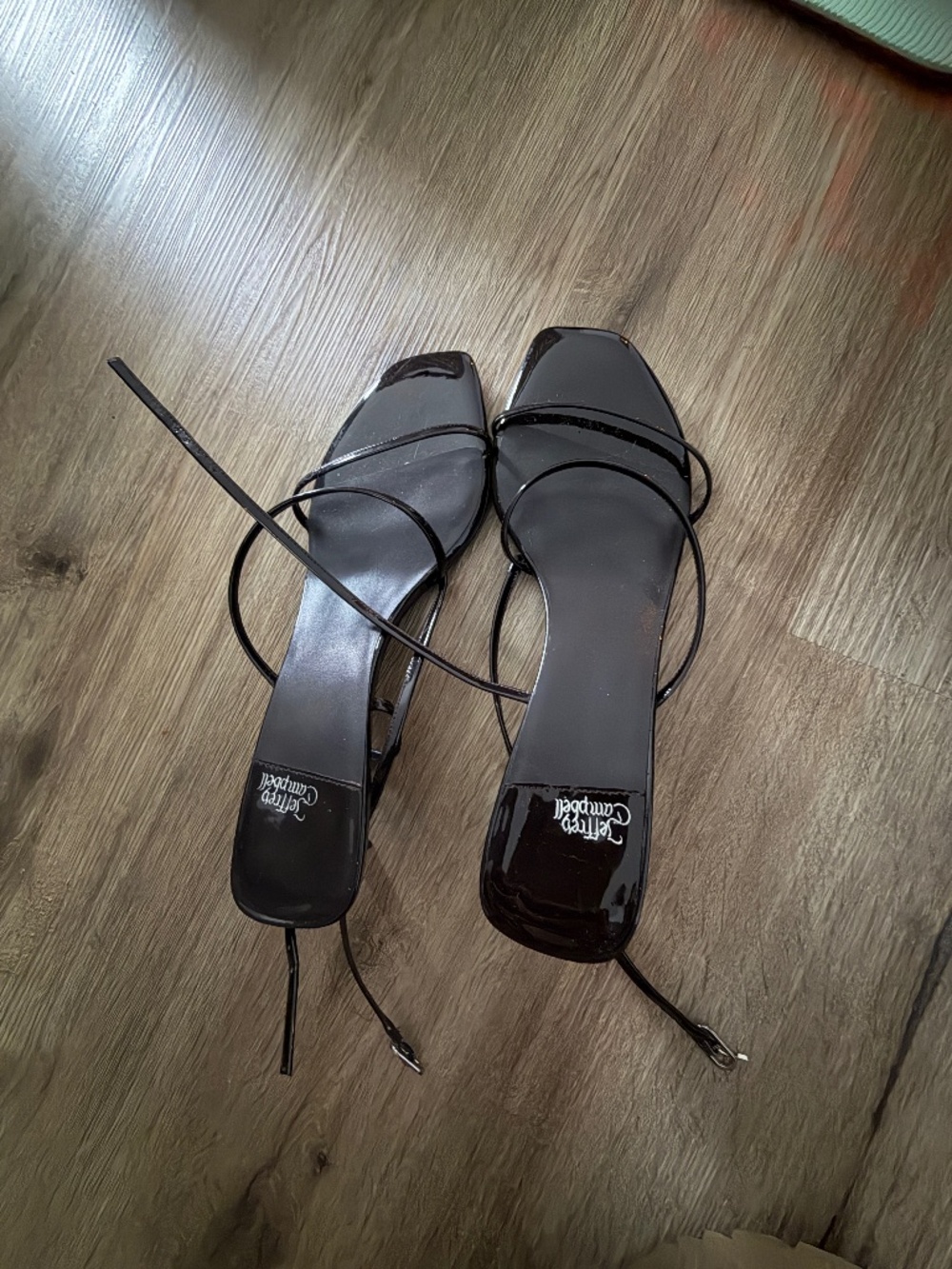 Jeffrey Campbell black patent strappy sandals, size 8.5
